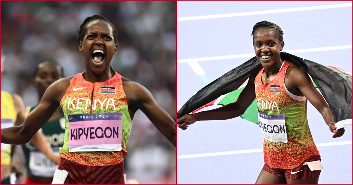 Collaged photos of Kenyan-born 1,500 and 5,000m ace Faith Kipyegon.